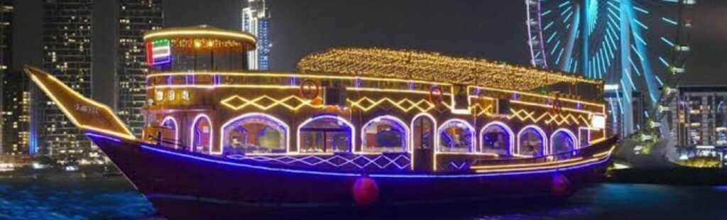 Live traditional dance performance on a dhow cruise boat in Dubai.