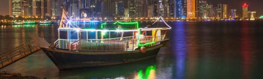 Interior of a luxurious Dhow Dinner cruise in Dubai.