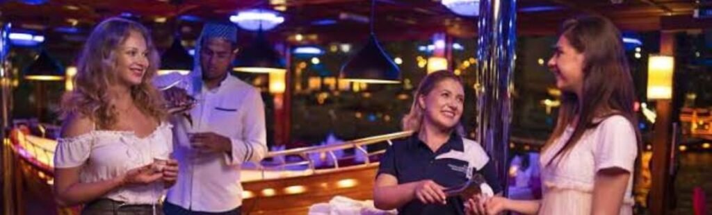 Elegant dining setup on a Dhow Cruise.