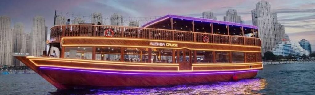 Romantic couple enjoying a Dhow Cruise dinner.