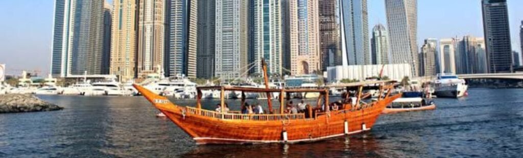 Luxurious interior of a Dhow Cruise Marina in Dubai.