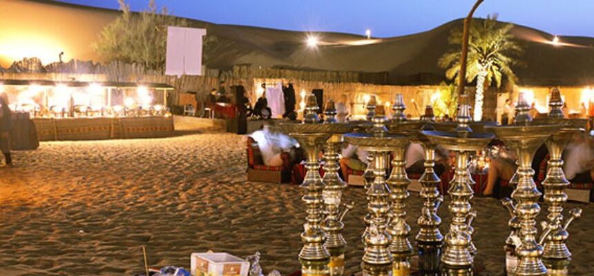 Dubai desert safari at sunset.