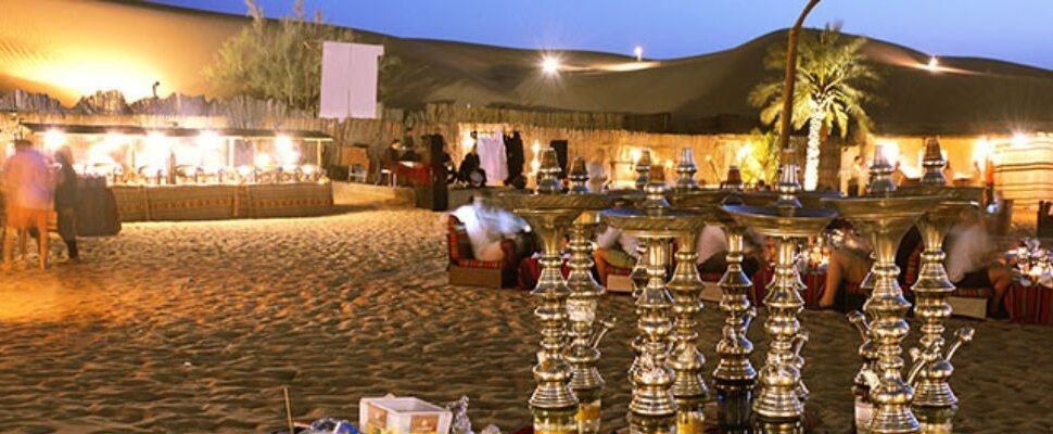 Dubai desert safari at sunset.