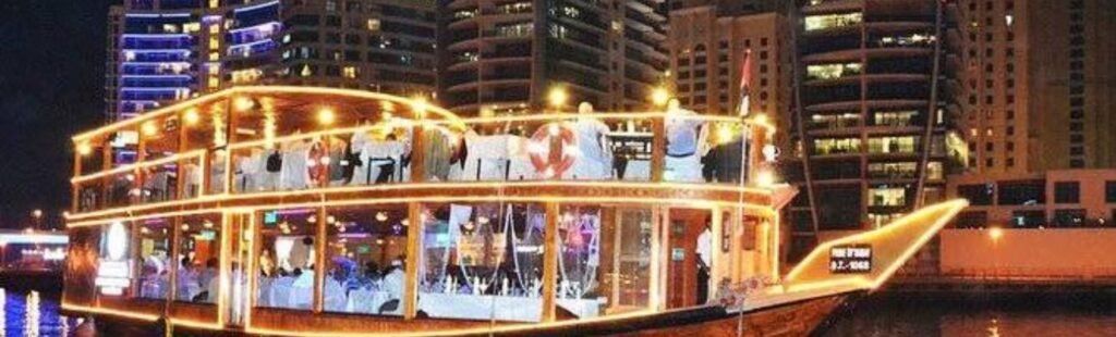 Guests dining on a Dhow boat.