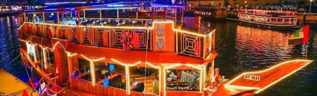 Luxurious interior of the Creek Dhow Dinner Cruise.