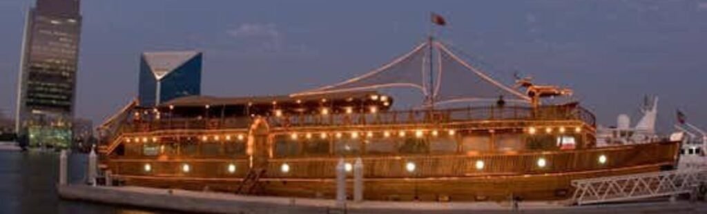 Elegant dining setup on the Creek Dhow Dinner Cruise.