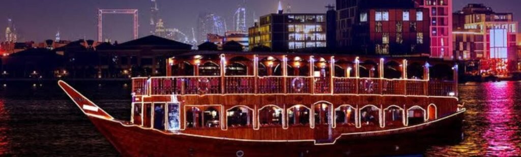 Romantic couple enjoying a Dhow Cruise in Dubai.