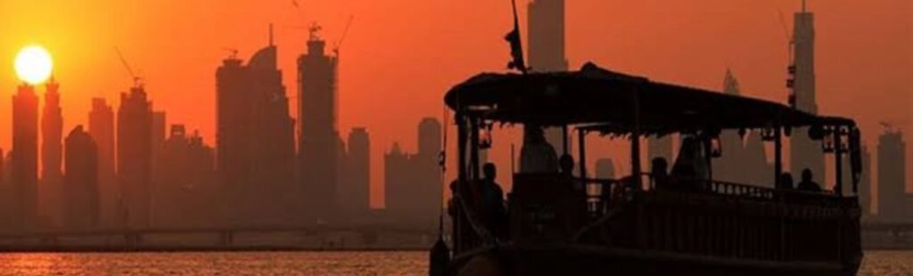 Sunset view from a dhow cruise in Dubai.