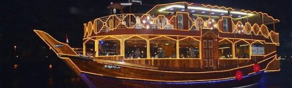 Luxurious dining setup on the dhow cruise.