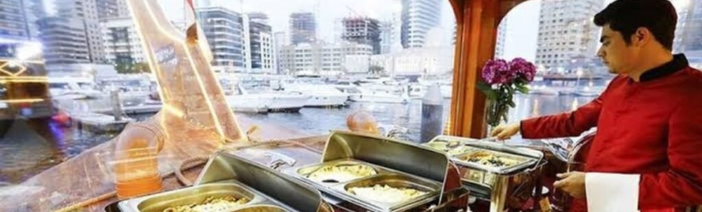 Romantic couple dining on the Marina Dhow Cruise.