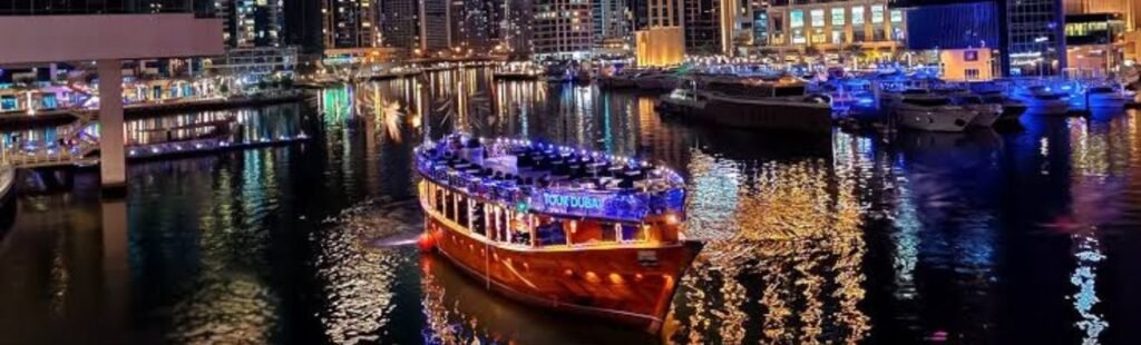 Family enjoying their time on the Dhow Cruise Dubai Creek.