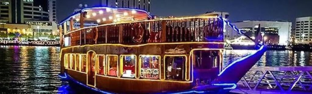 Elegant dining setup on the Sunset Dinner Cruise.