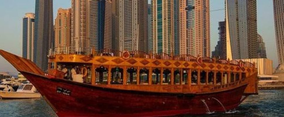 Scenic view of Dubai Marina from a Dhow Cruise.