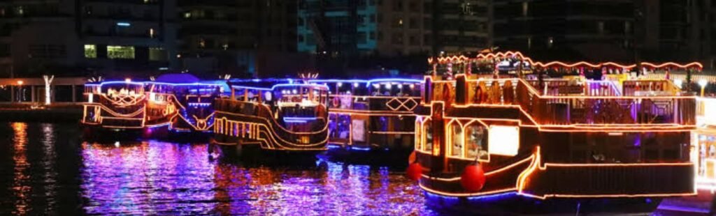 Romantic table setting on the Dubai Water Canal Dinner Cruise.