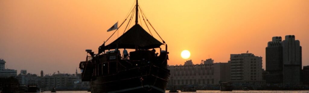 A beautifully set dinner table on the dhow, ready for guests.