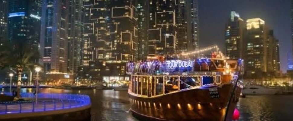 Scenic view of Dubai Marina from a luxury cruise.