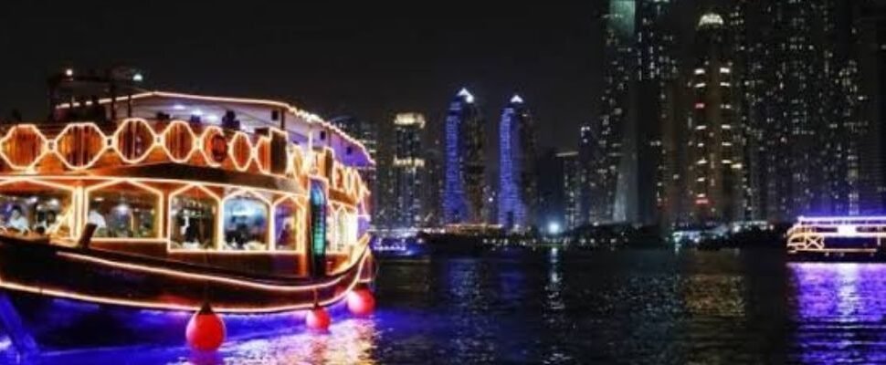 Scenic view of Dubai's skyline from a cheap boat ride.