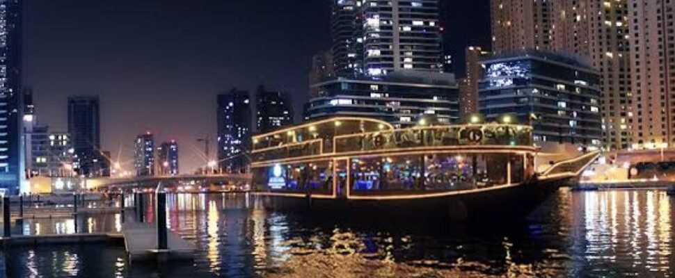 A stunning sunset view from the deck of the Dubai sunset cruise.