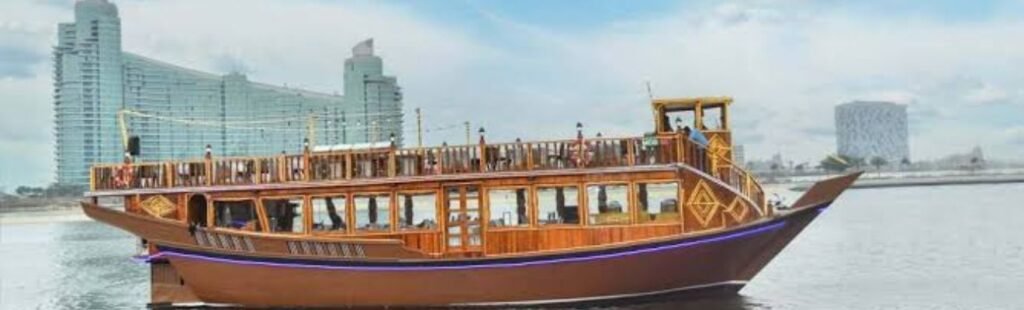 Luxurious interiors of the dhow boat on the Creek.