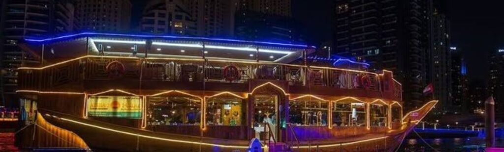 Gourmet dining setup on a Dubai cruise.