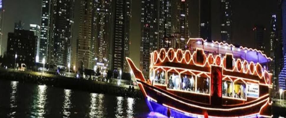 Scenic view of Dubai's skyline from a cruise.