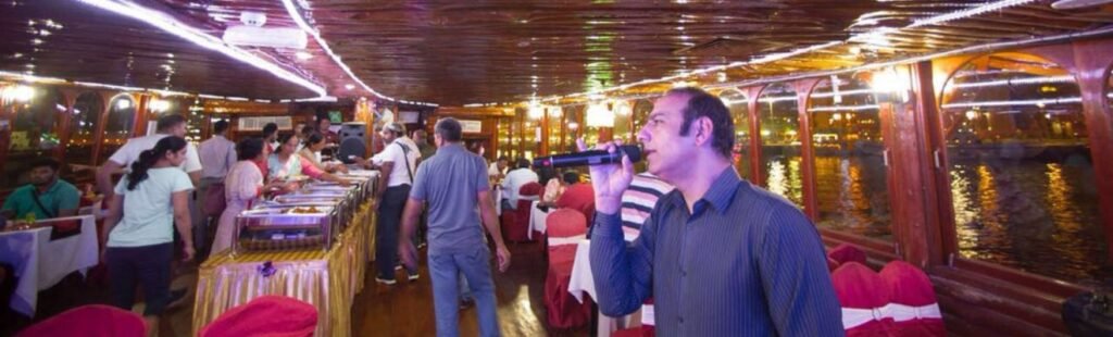 Christmas-themed entertainment on a Dubai cruise.