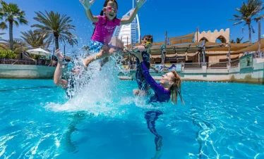 Aerial view of Wild Wadi Waterpark Jumeirah, a popular water park in Dubai with exciting water slides and pools.