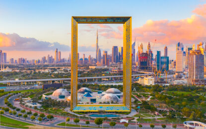 Dubai Frame standing tall at sunset – Get your Dubai Frame Tickets now to enjoy stunning city views. Check Dubai Frame ticket price and Dubai Frame timings for your visit.