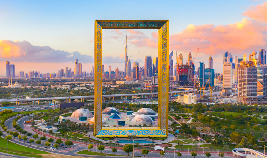 Dubai Frame standing tall at sunset – Get your Dubai Frame Tickets now to enjoy stunning city views. Check Dubai Frame ticket price and Dubai Frame timings for your visit.