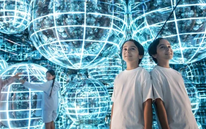 Entrance of AYA Universe in Dubai showing location details, visitor timings, and ticket information.