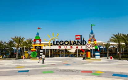 Families enjoying rides at LEGOLAND Water Park with information on LEGOLAND Dubai tickets, timings, and opening hours.