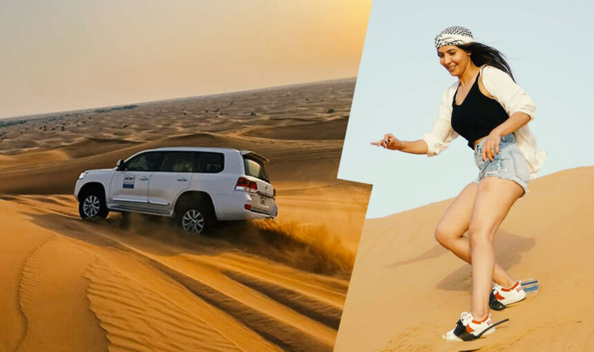 Thrilling Desert Safari in Dubai experience with dune bashing, camel rides, and exclusive Desert Safari Dubai Deals under the stunning desert sunset.