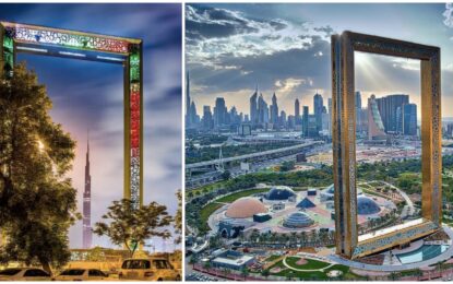Inside view of the Dubai Frame showcasing its modern design, with details on Dubai Frame tickets and today’s timings.
