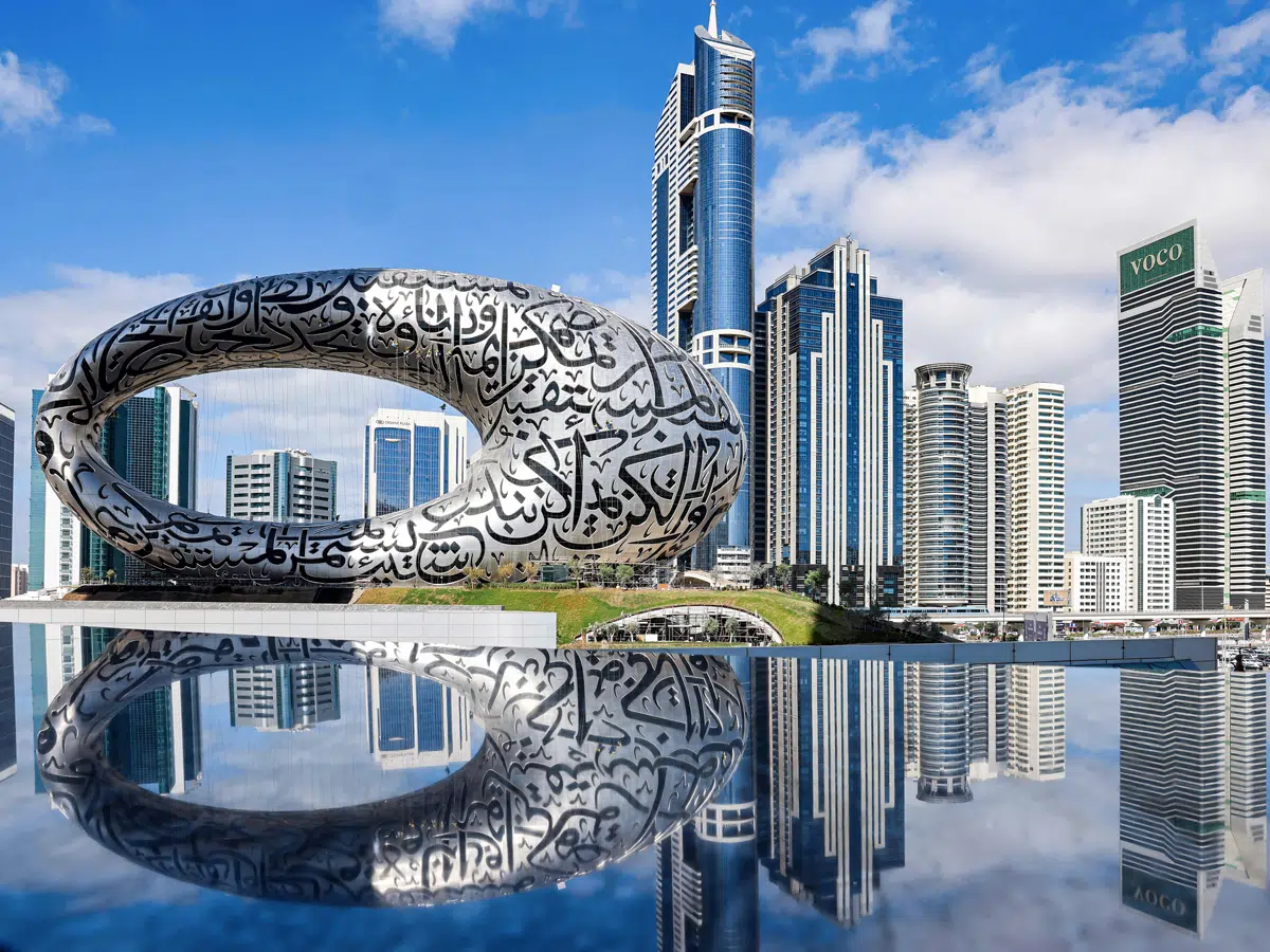 Futuristic architecture of the Museum of The Future Dubai, highlighting its unique design. Plan your visit with updated Museum of The Future opening hours and secure your Museum of The Future tickets now.