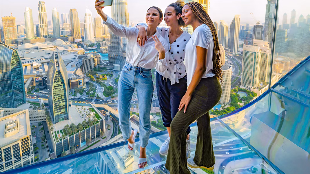 A stunning aerial view of the Burj Khalifa, the world's tallest building, with its magnificent floors and observation decks. Book your Burj Khalifa Tickets today!
