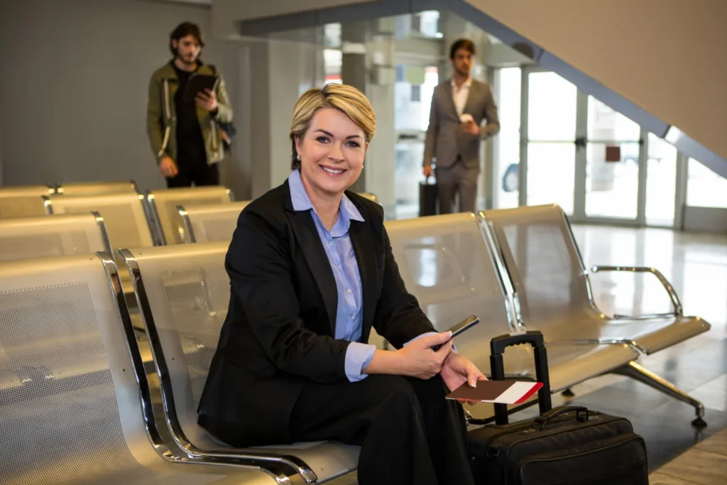 Travelers reviewing Saudi visa restrictions and requirements for tourist visa Saudi Arabia at an airport or visa center.