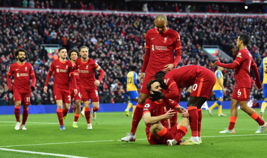 Fans celebrating after the Liverpool vs Tottenham match in the English Premier League. Get your UK visa to witness the next exciting Premier League clash.
