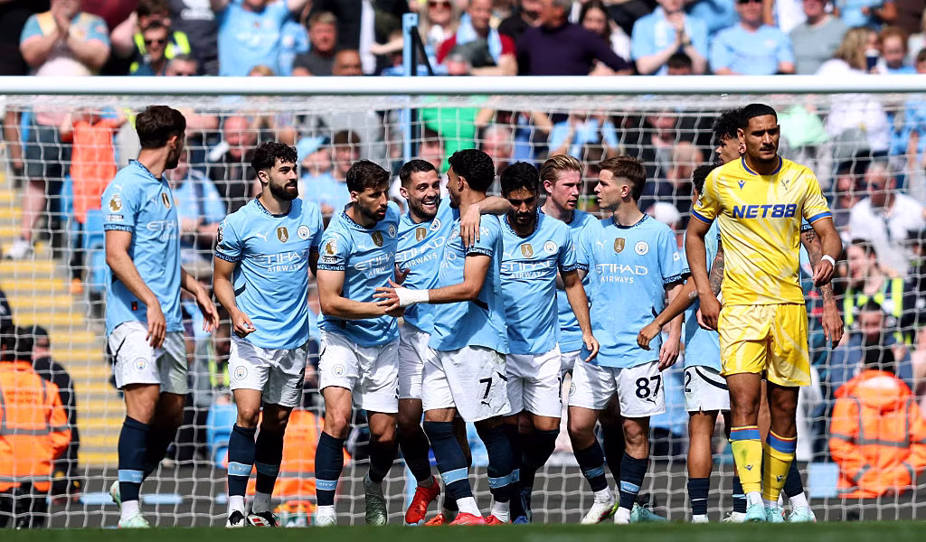 Man City vs Crystal Palace – Be There Next Time! › Forever Tourism LLC Man City vs Crystal Palace match action at a UK stadium – Manchester City players in motion during a thrilling football game.