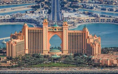 Scenic view of Dubai skyline during a guided City Tour in Dubai, showcasing iconic landmarks included in Dubai city tour packages at the best price.