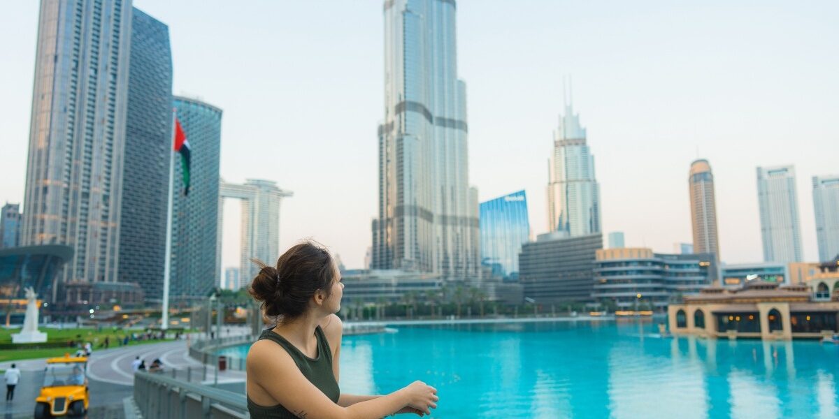 Skyline view of Dubai featuring Burj Khalifa and Museum of the Future, highlighting key stops on a Dubai city tour.