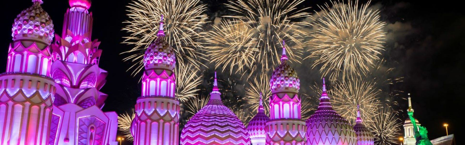 Global Village Dubai showcasing vibrant pavilions and entertainment, with a "Buy One Get One Free" offer on Global Village Tickets before the Global Village Dubai closing date 2025.