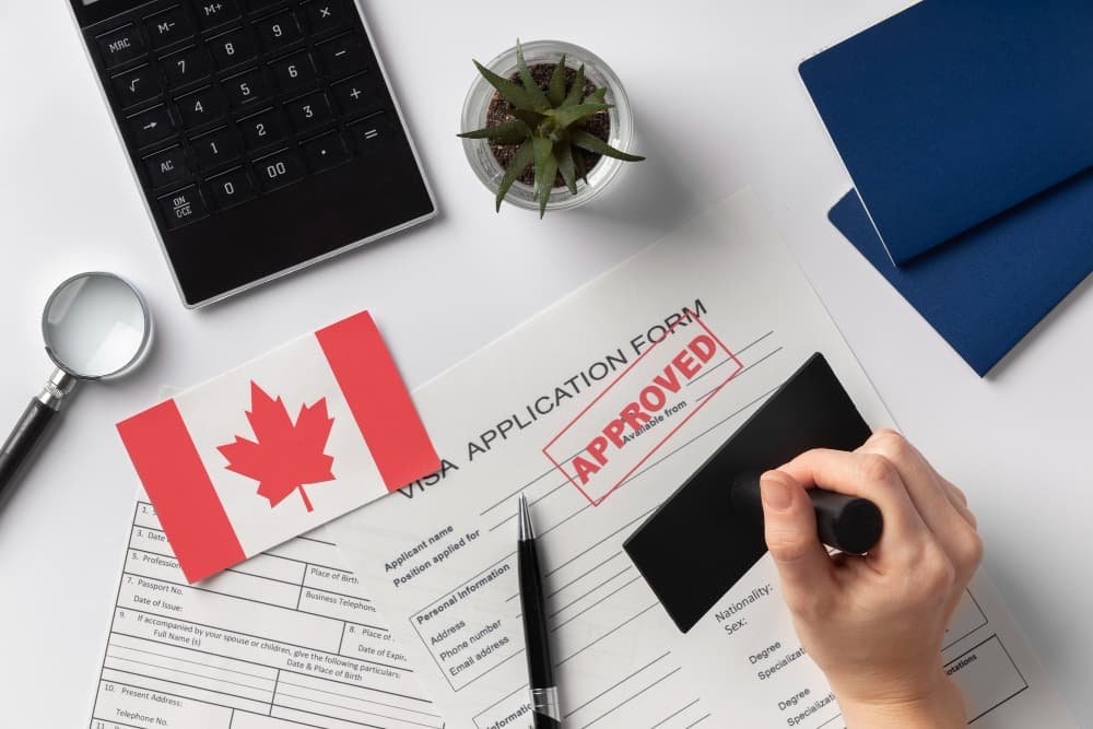 Documents and passport prepared for a Canada visa from Dubai, showing process steps, tourist visa fees, and how to apply for a Canada tourist visa.