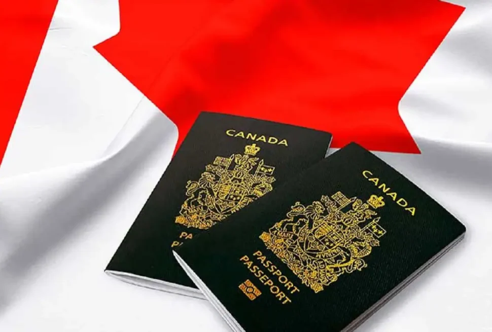 Illustration of Canada visa application process with tourist visa documents and Dubai passport showing processing timeline.