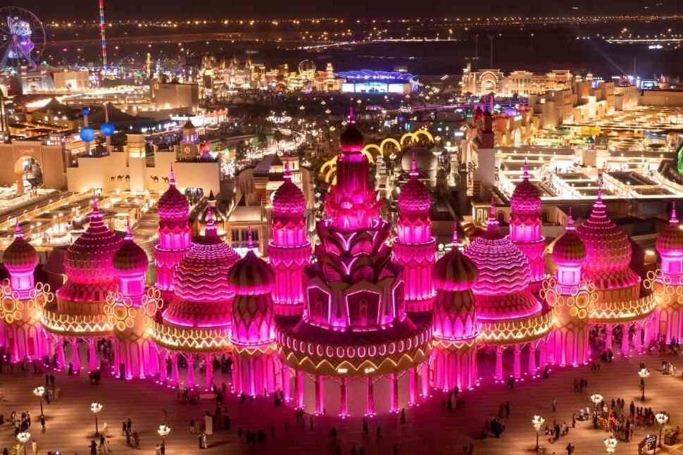 Crowds enjoying cultural performances and food stalls at Global Village Dubai before the global village closing date 2025.