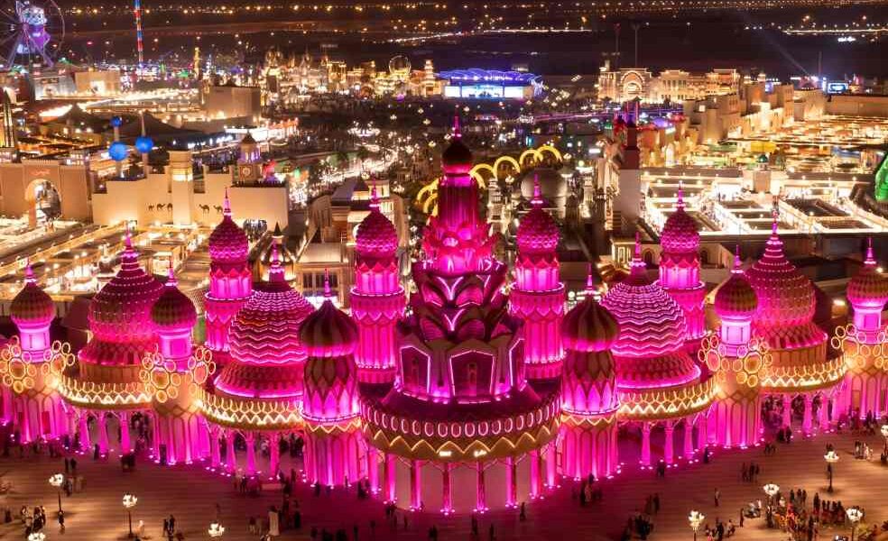Crowds enjoying cultural performances and food stalls at Global Village Dubai before the global village closing date 2025.