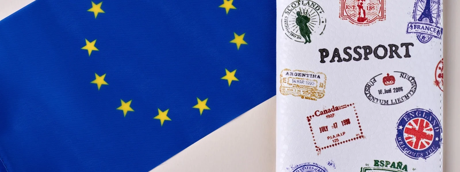 Passport with visa stamps representing Schengen visa from UAE, Schengen visa appointment, and list of Schengen countries.