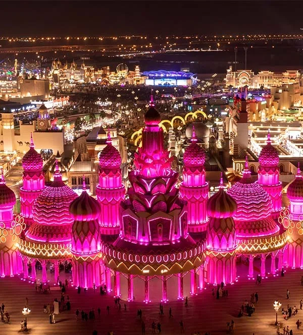 Visitors enjoying cultural pavilions at Global Village with information on Global Village tickets and Global Village dates 2025.