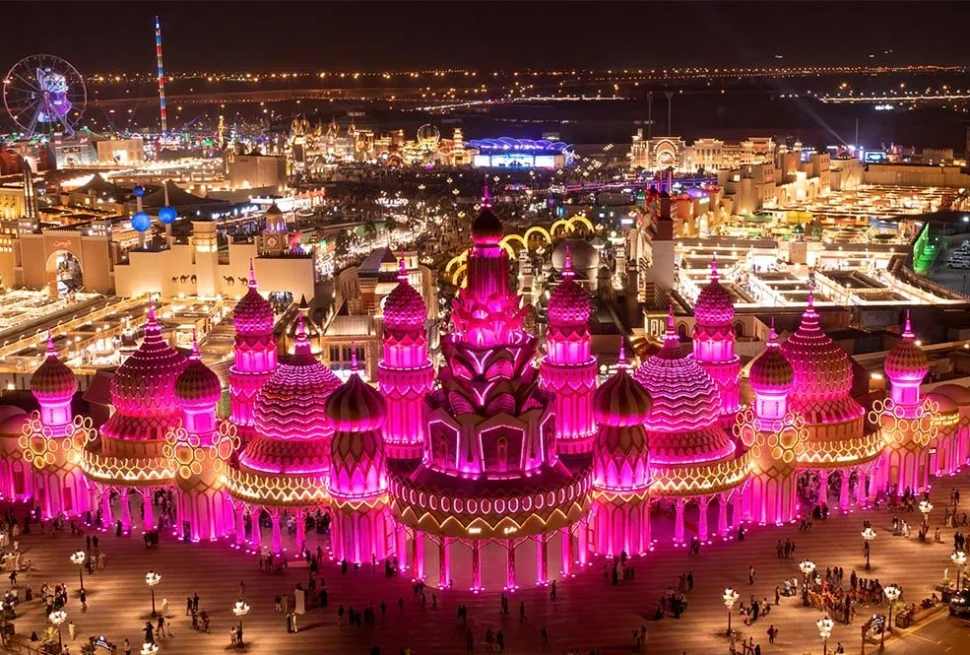 Visitors enjoying cultural pavilions at Global Village with information on Global Village tickets and Global Village dates 2025.