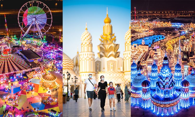 Global Village – Last Days! Don’t Miss the Fun › Forever Tourism LLC Crowds enjoying cultural shows and attractions at Global Village Dubai 2025 before the closing date, with festive lights and vibrant market stalls.