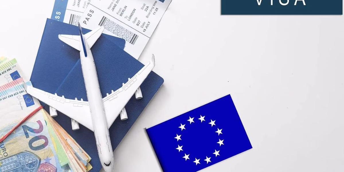 Map and passport representing the process to get a Schengen visit visa from Dubai, showing application steps and visa requirements.